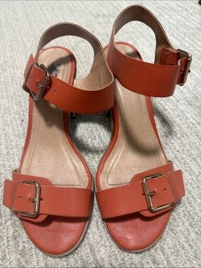 Women's Buckle Ankle-Strap Sandals in Burnt Orange